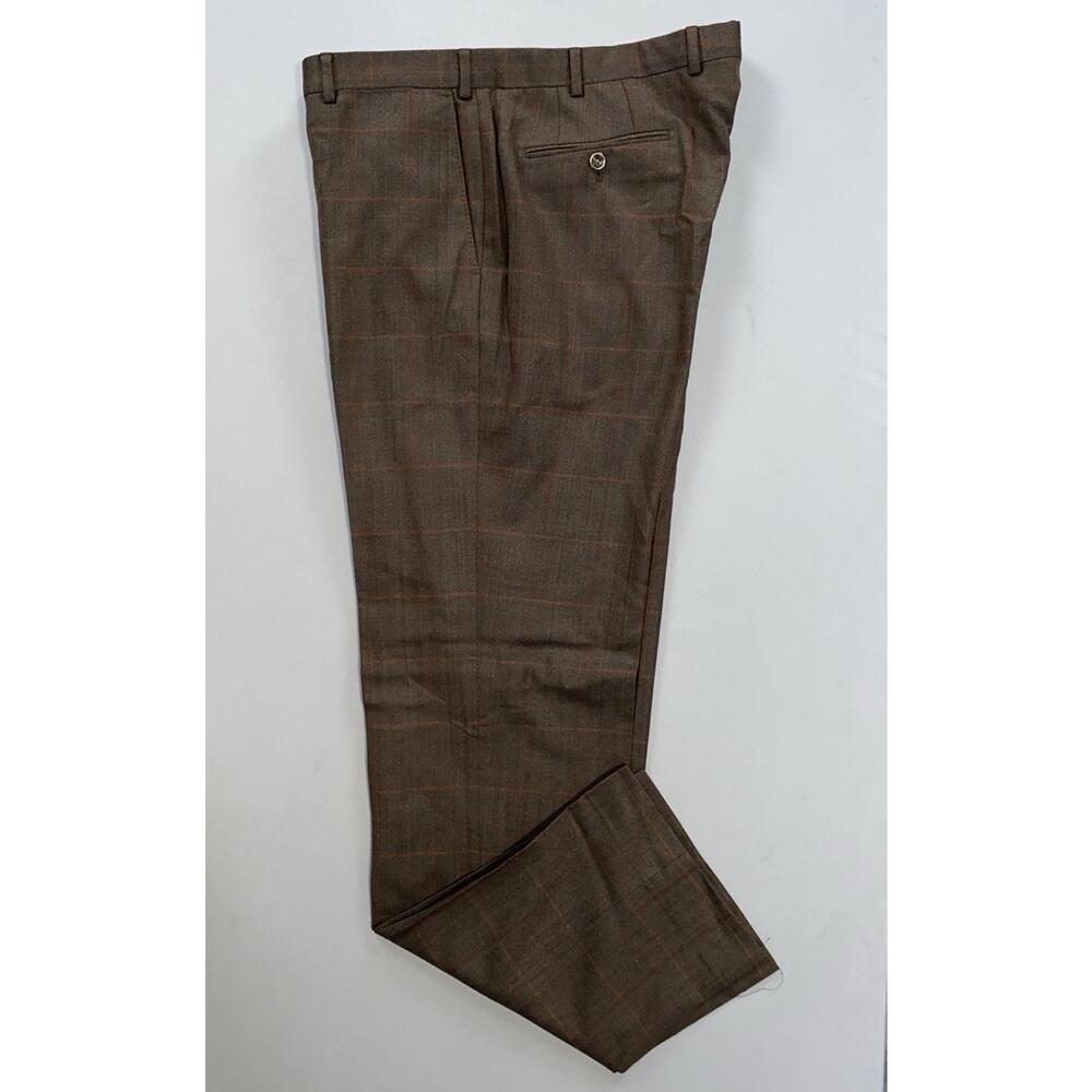 J Hilburn Flat Front Wool Dress Pants, Slacks. Herringbone, Window Pane. 38X35.